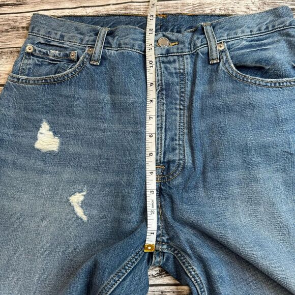 Everlane Women's Distressed Ripped Straight Leg Button Fly Tapered Jeans 31 Blue - Picture 12 of 13